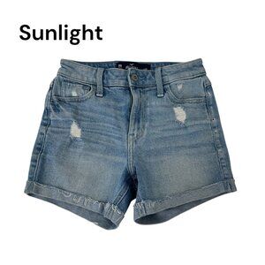 Hollister Women High-Rise Midi Vintage Stretch Denim Shorts SZ 00 W23 Distressed